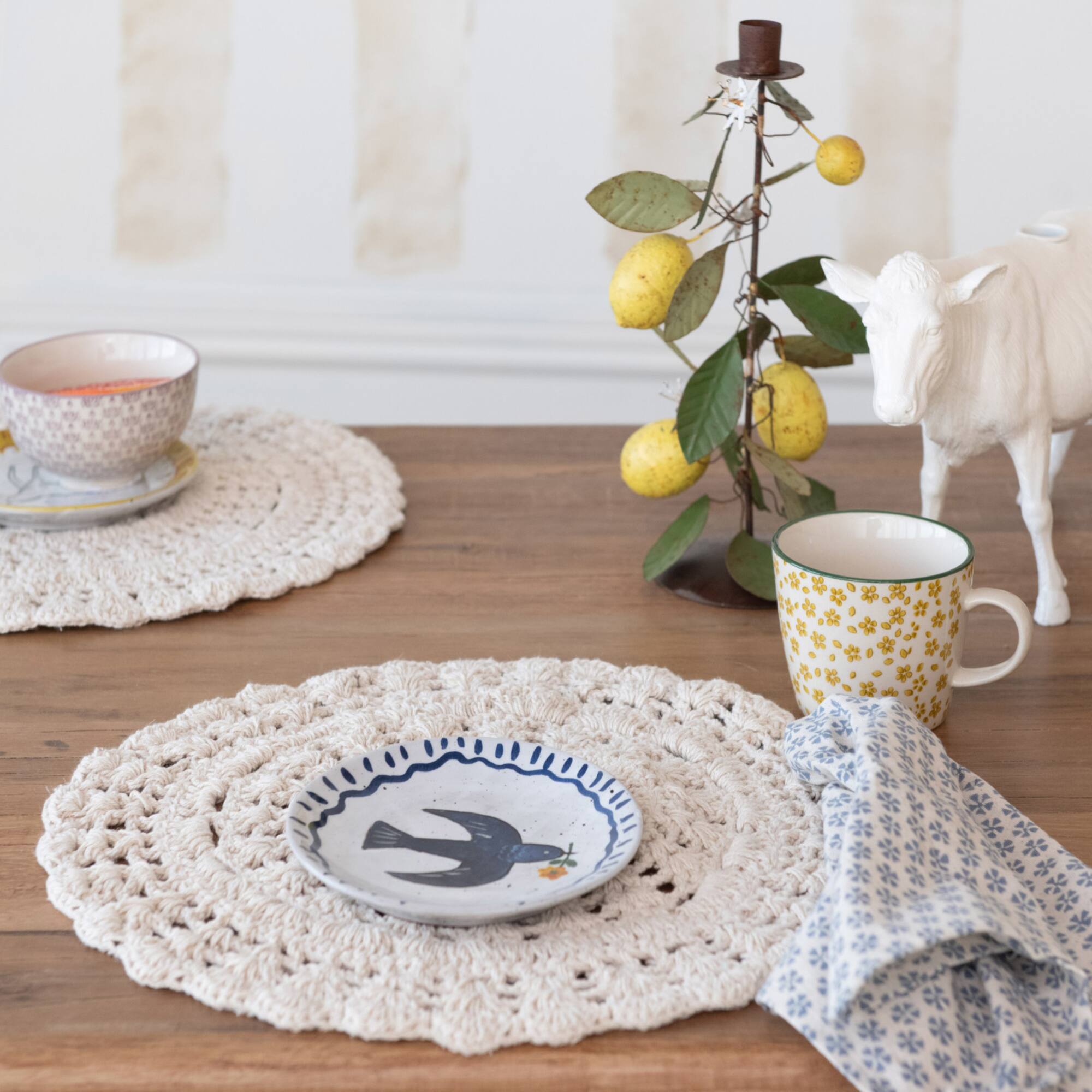 Hello Honey® Natural Cotton Blend Crocheted Round Placemat